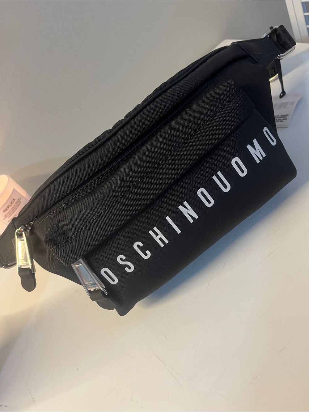 NWT Moschino Milano couture Black nylon Sing Bag